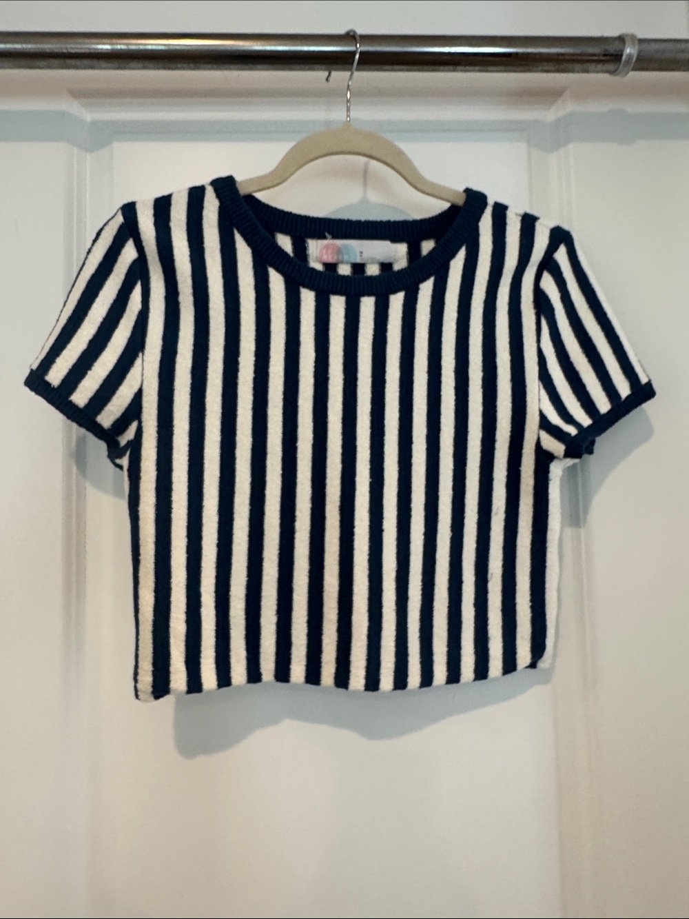 Free People Striped Blue & White Sweater Knit cropped Tee